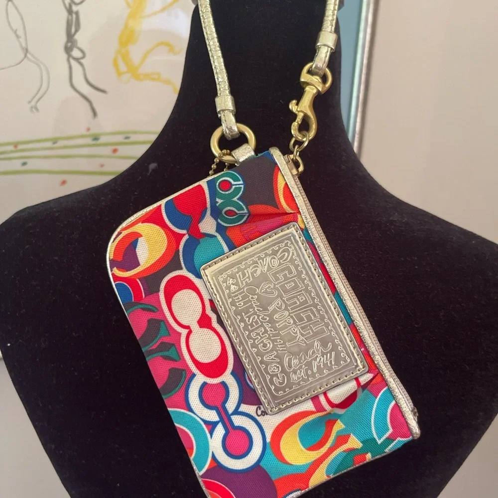 COACH - Mini Wristlet - Wallet- Vibrant Multicolor- Canvas - Picture 10 of 16